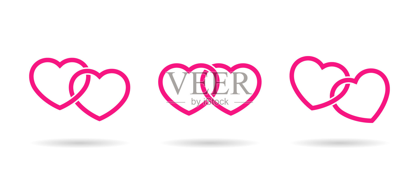 两个心形图标在平面风格。双爱，情侣符号插画图片素材