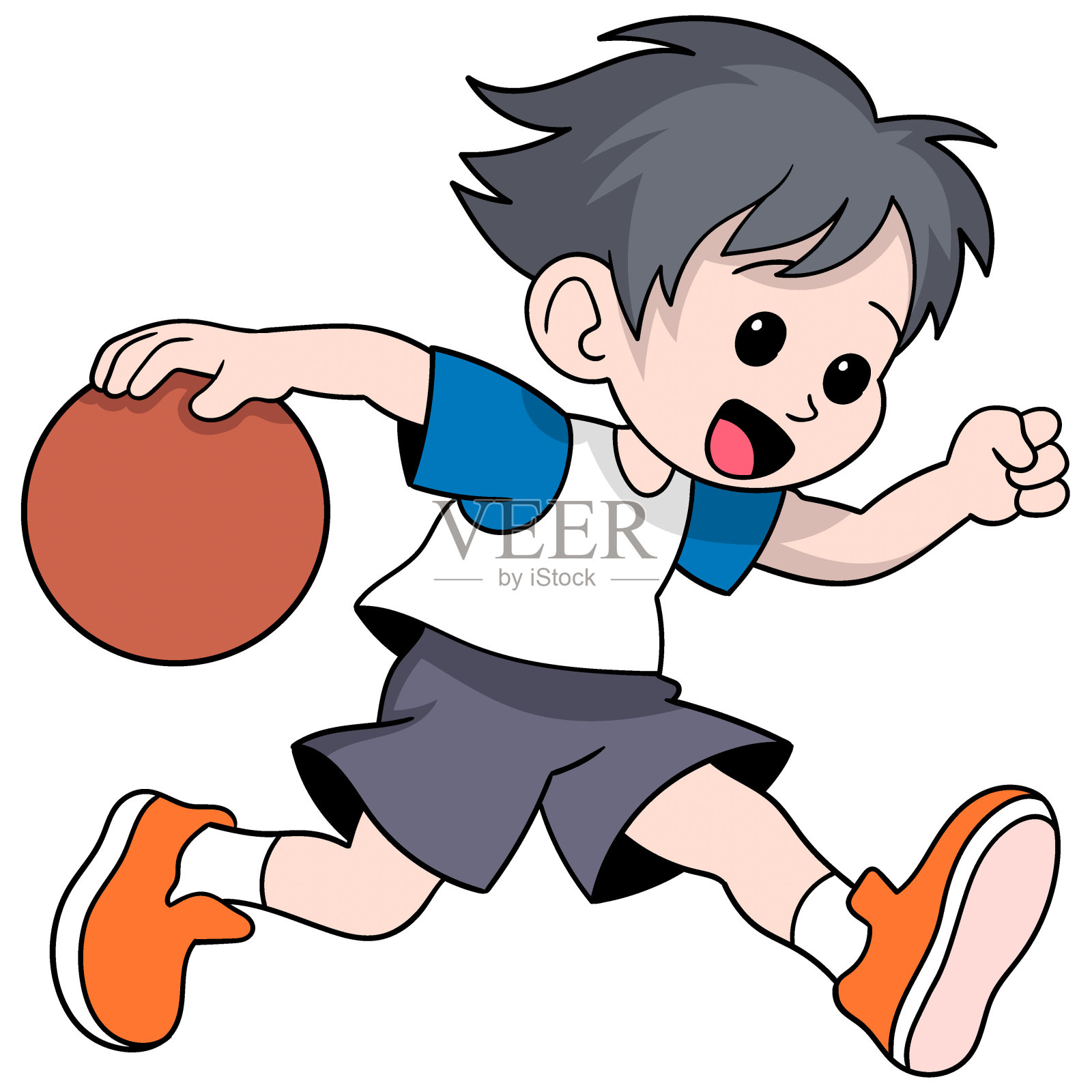 一个满脸笑容的年轻人正在独自运球插画图片素材