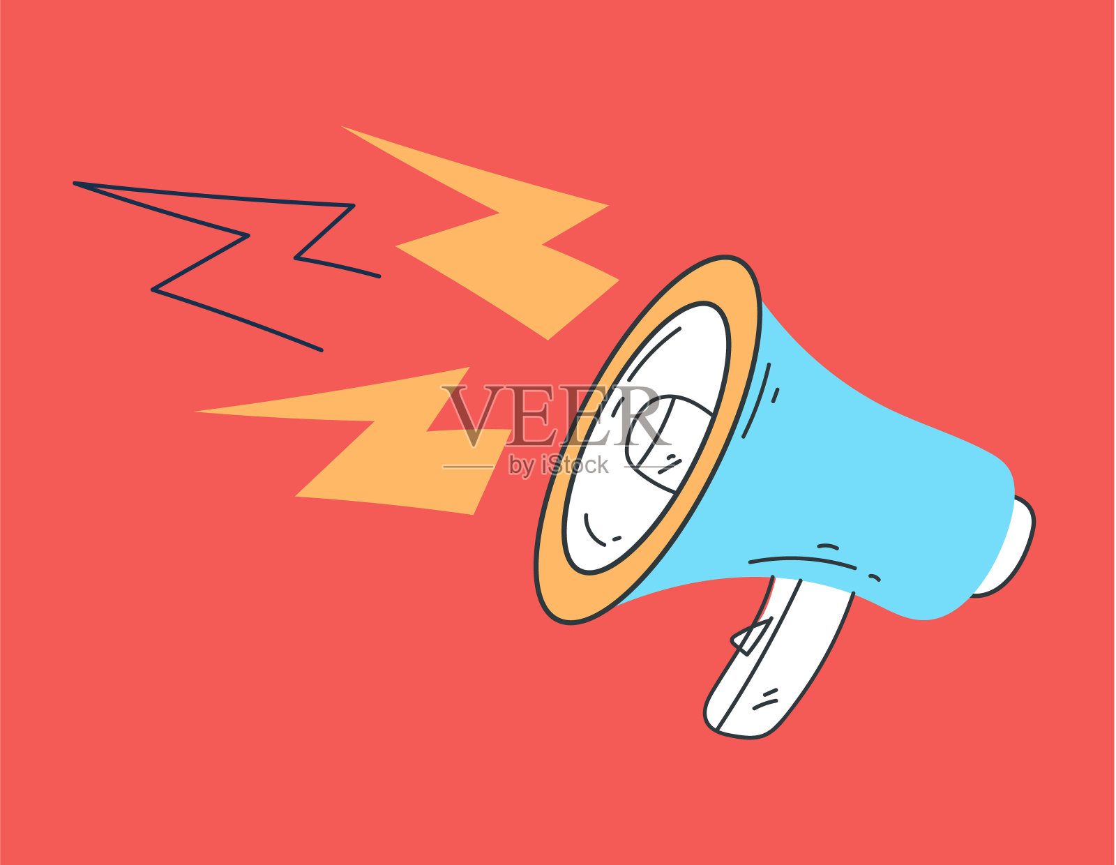 带灯光的扩音器宣布扬声器横幅概念。矢量平面图形设计插图插画图片素材