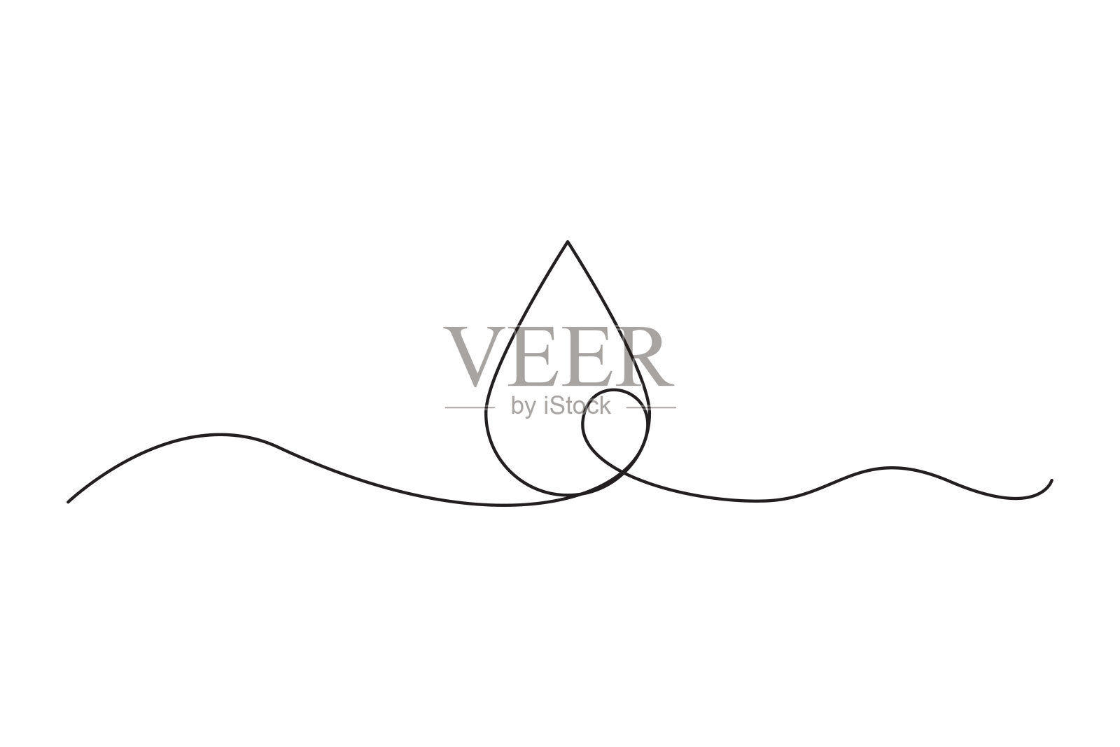 极简主义的水滴线艺术矢量。单线水符号。矢量流体概念。优雅的波浪设计。插画图片素材