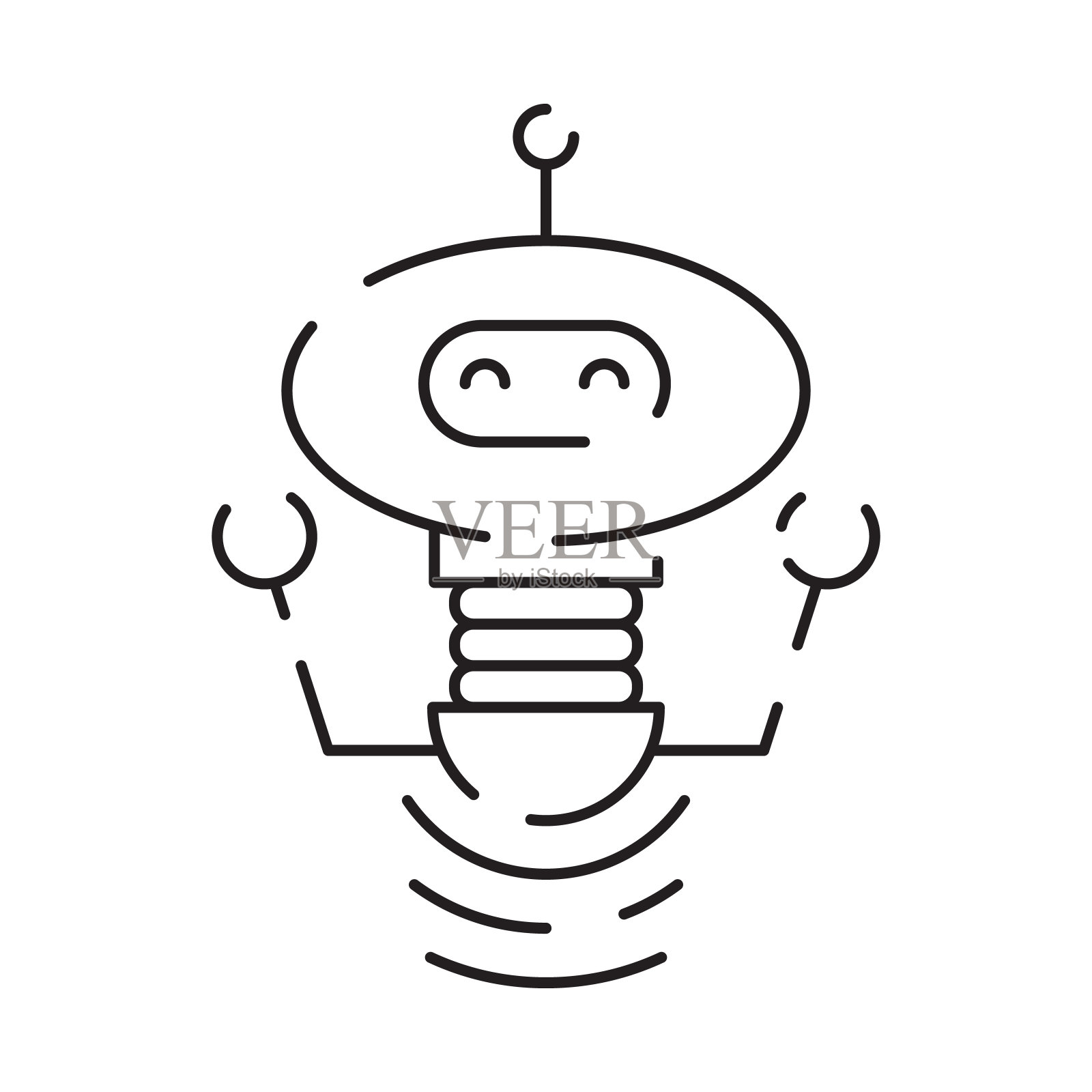 聊天机器人线路图标。人形机器人。个人语音辅助。智能音箱人工智能。技术符号插画图片素材