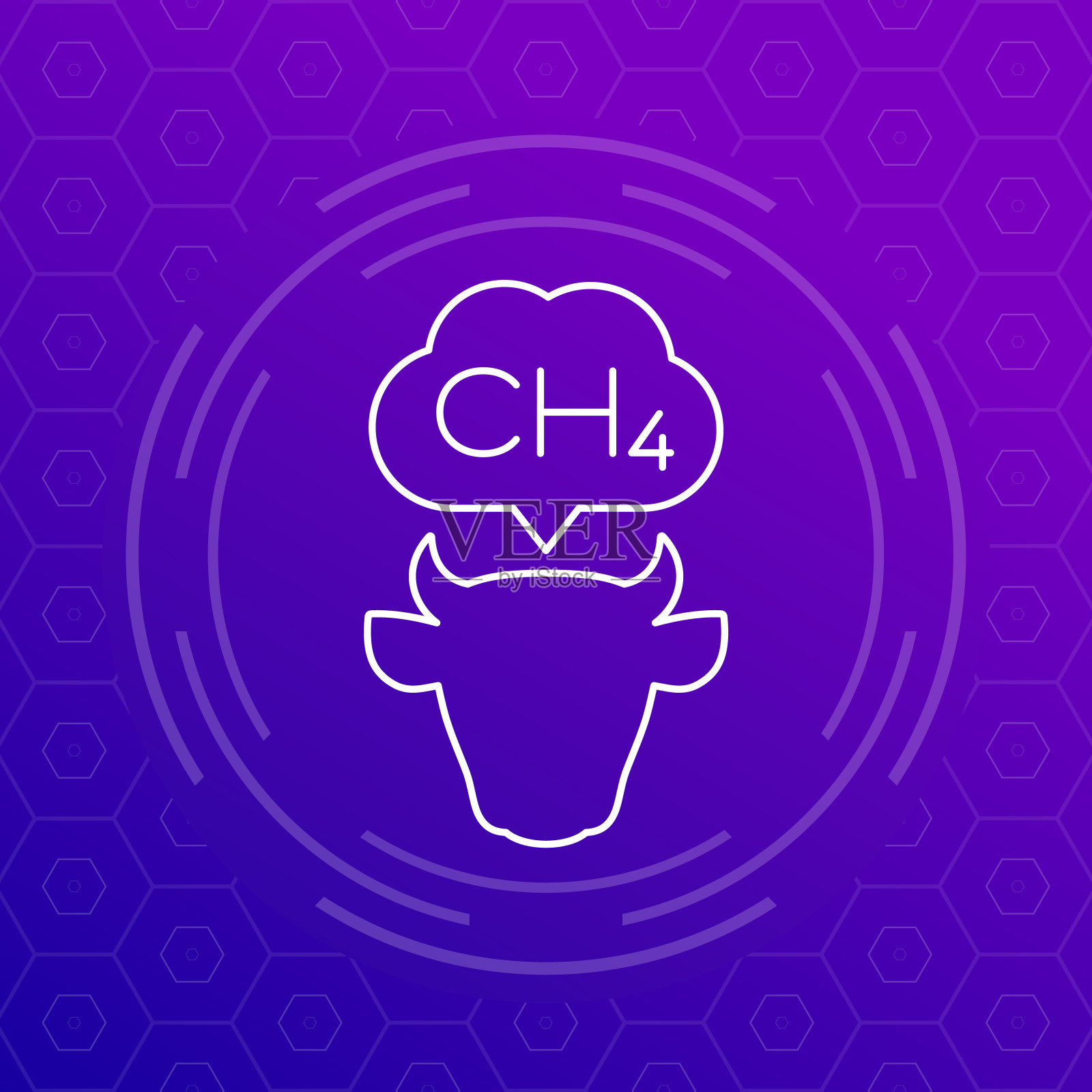 牛排放的甲烷图标带有一头牛，线性设计插画图片素材