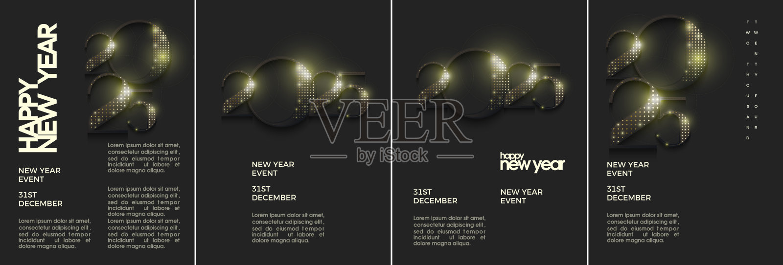 高级集矢量海报设计。祝大家2025年新年快乐。独特而优雅的平方数字。奢华闪亮的设计。插画图片素材