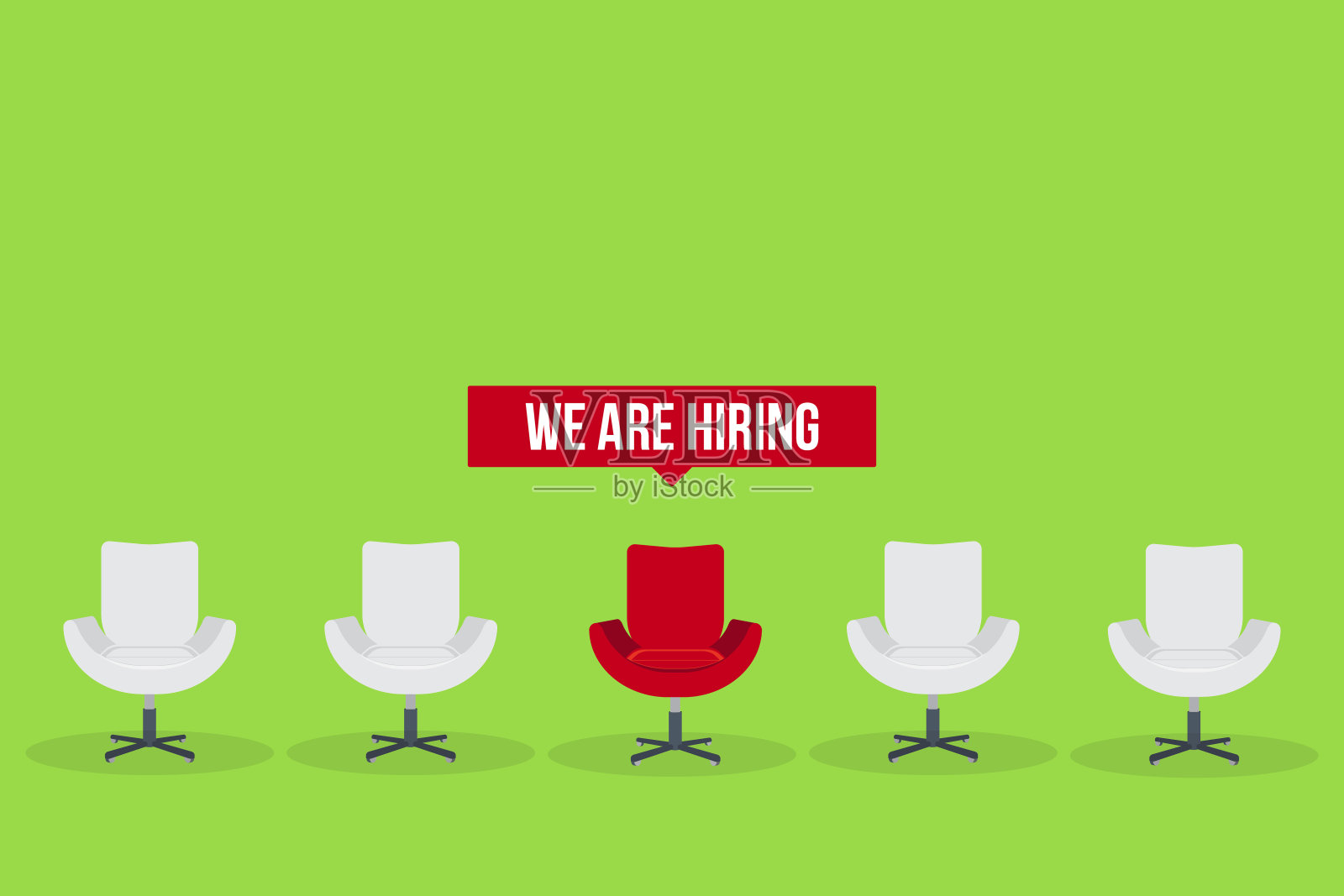 企业的横幅上放着空椅子，上面写着“我们正在招聘”插画图片素材