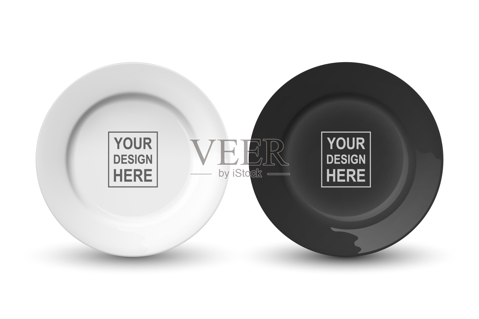 矢量3d逼真的白色和黑色空瓷，陶瓷板图标设置特写隔离。设计模板的模型。股票矢量插图。顶部，正面视图插画图片素材