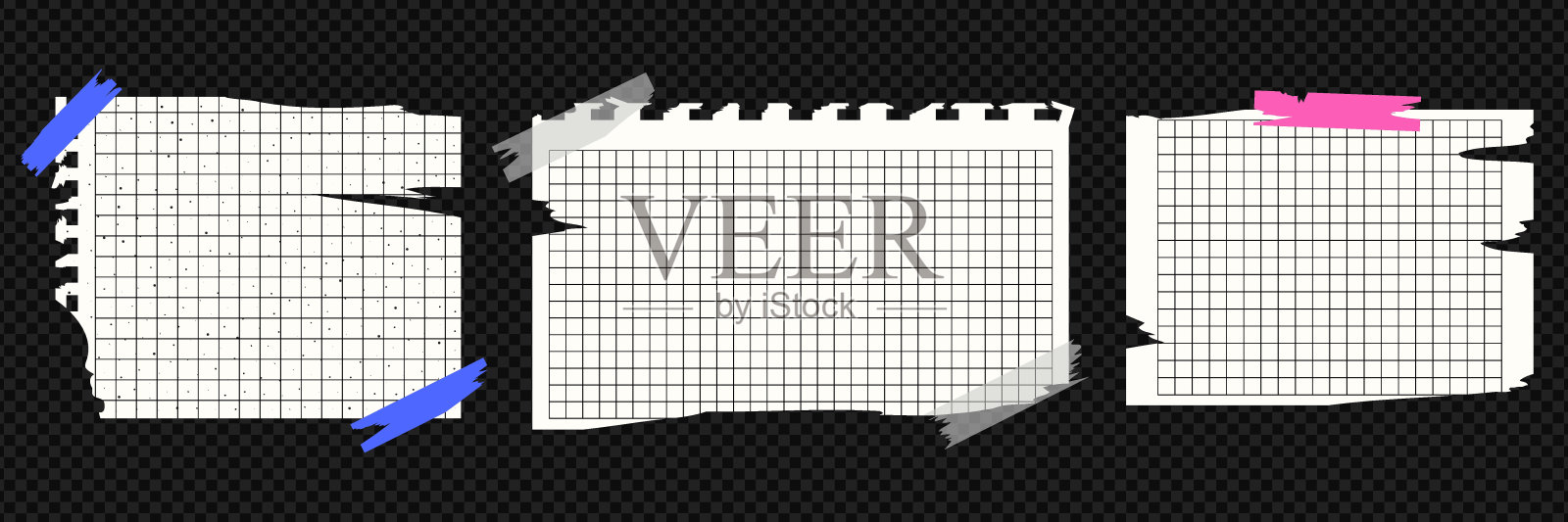 一套撕破的空纸。网站和社交媒体模板。用管道胶带粘在一起。插画图片素材