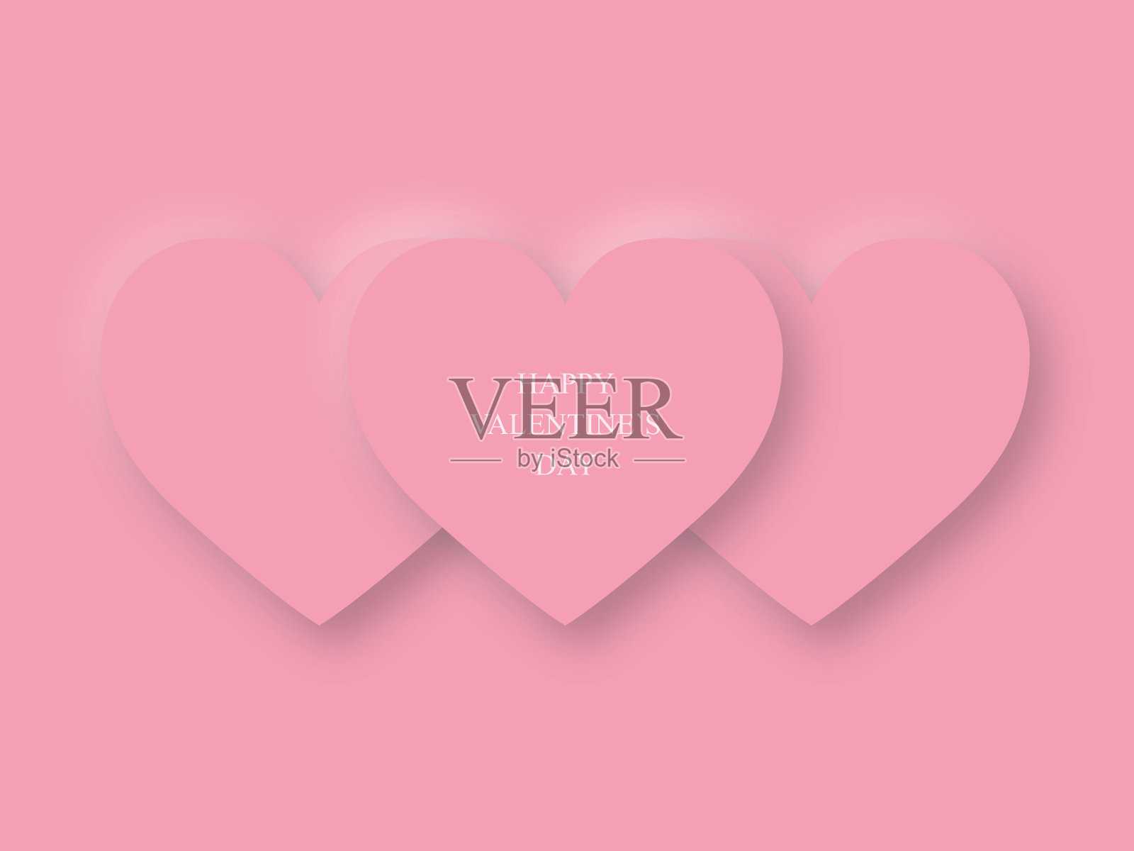 一排情人节快乐图标，三个3D粉色心形符号，矢量素材照片摄影图片