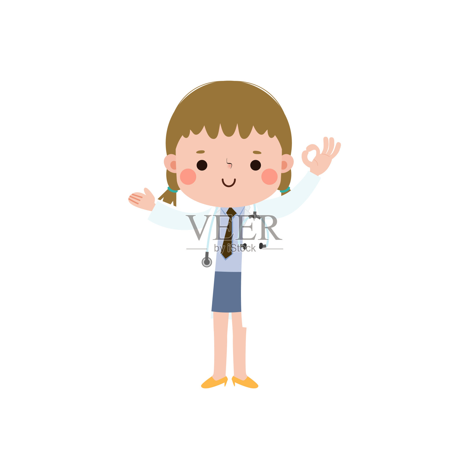 可爱的卡通医生ok人物插图国家医生日平面风格矢量插图白色背景插画图片素材