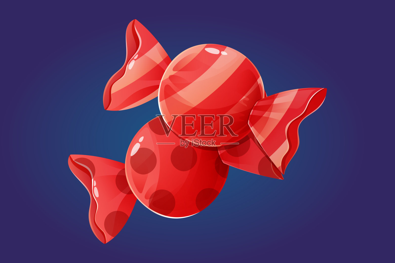 一对红色包装的圆形棒棒糖。矢量孤立的卡通插图。插画图片素材