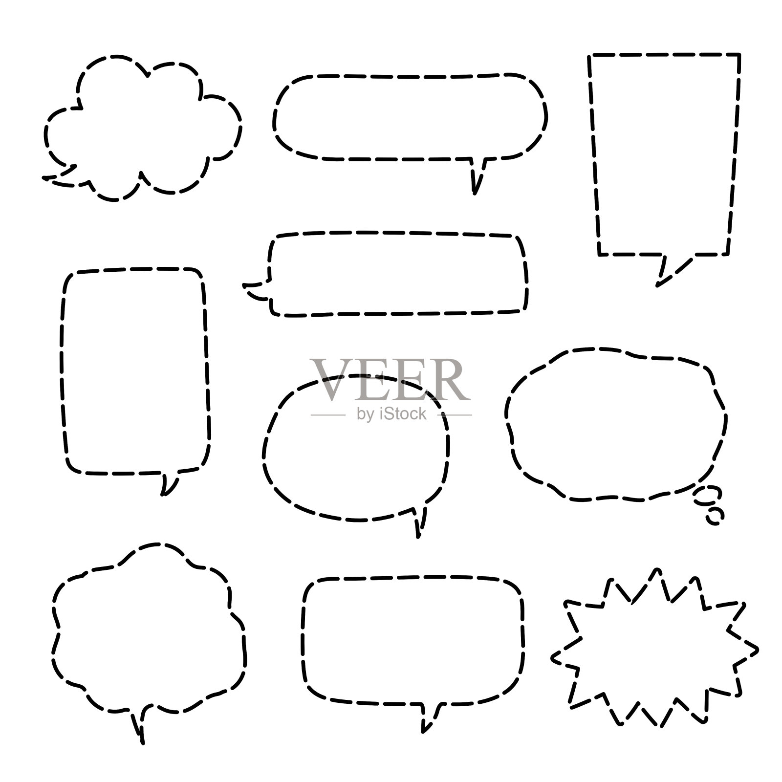 虚线语音气泡气球，图标贴纸备忘录关键字规划师文本框横幅插画图片素材