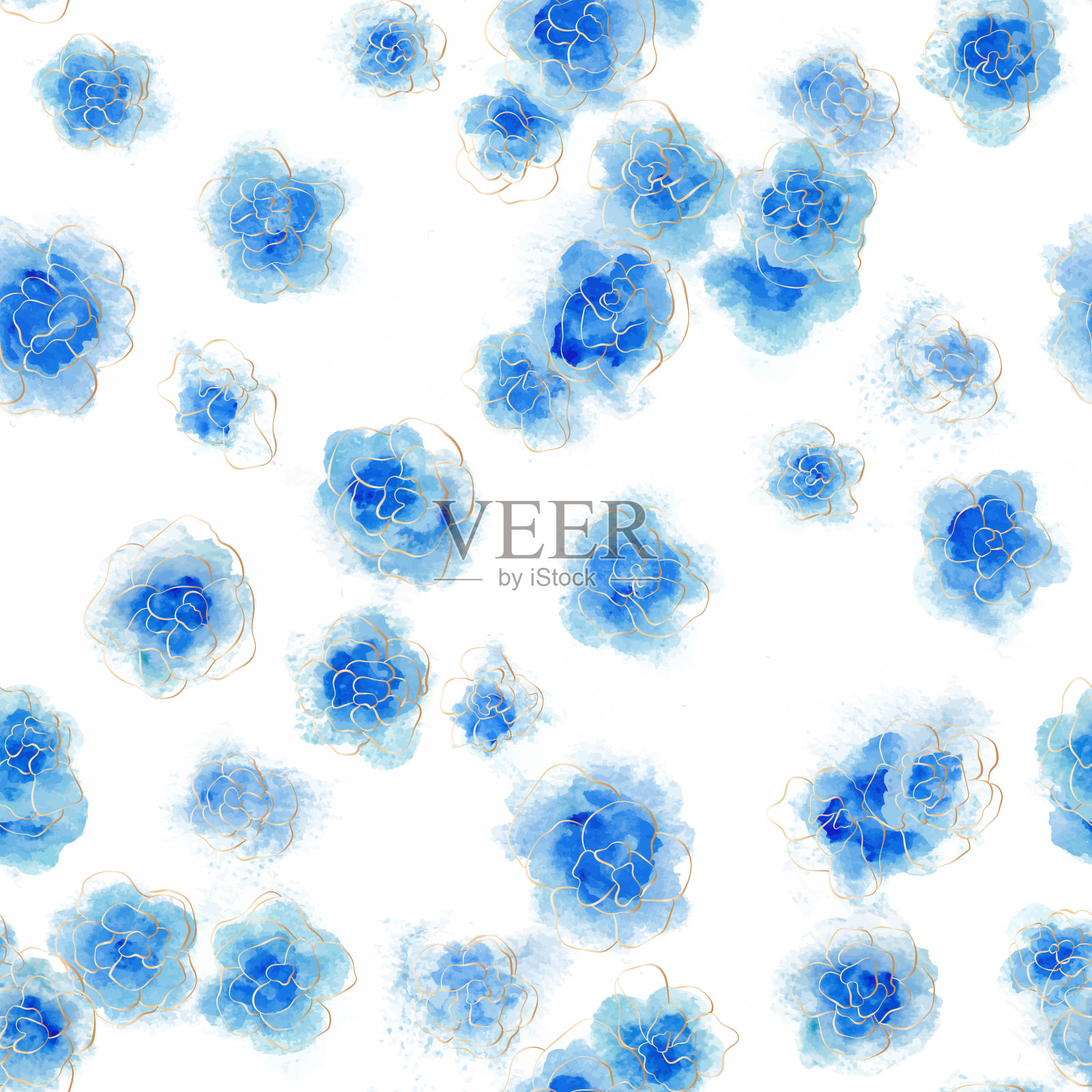 植物艺术无缝图案与花和叶。现代创意设计水彩质感。矢量插图。插画图片素材