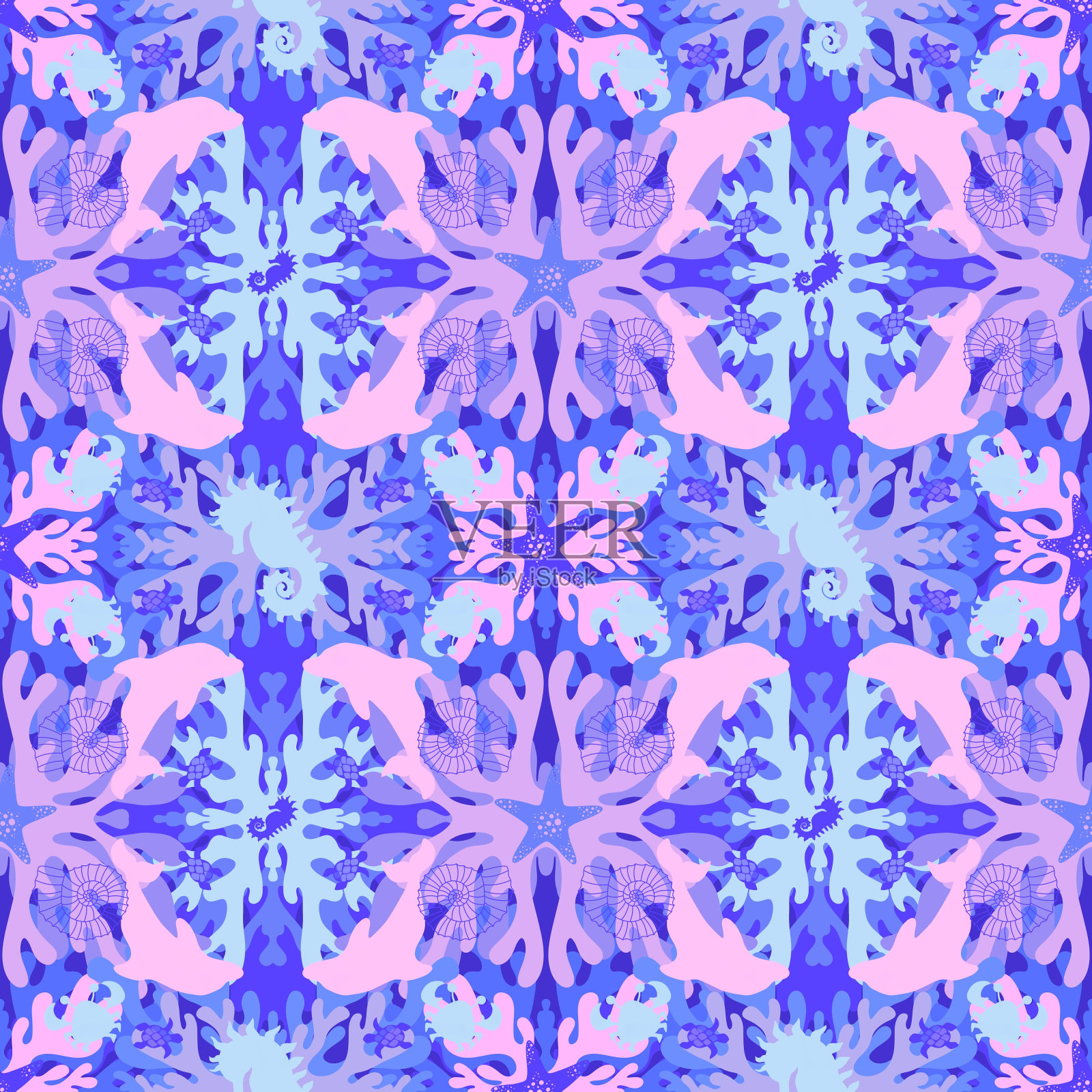 海洋动物无缝夏季图案的包装纸和孩子插画图片素材