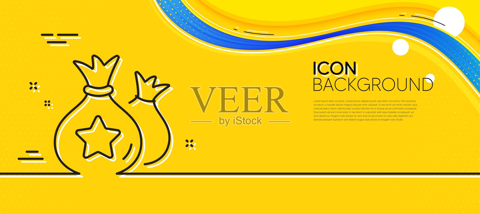 忠诚点线图标。奖金钱的袋子。折扣计划。最小线黄色横幅。向量插画图片素材