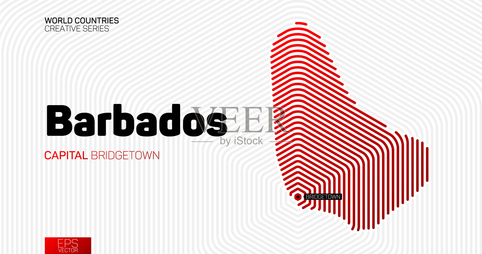 巴巴多斯的抽象地图与红色六边形线插画图片素材