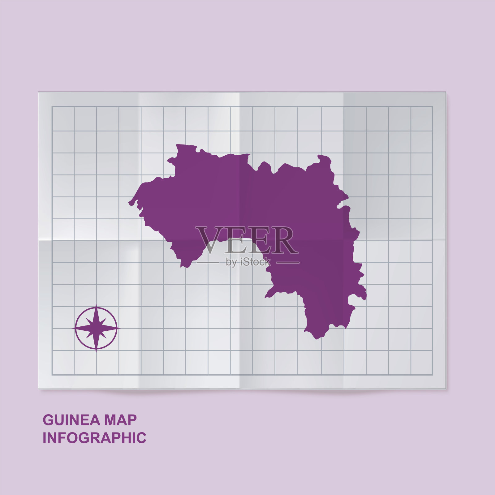 几内亚地图国家在折叠网格纸插画图片素材
