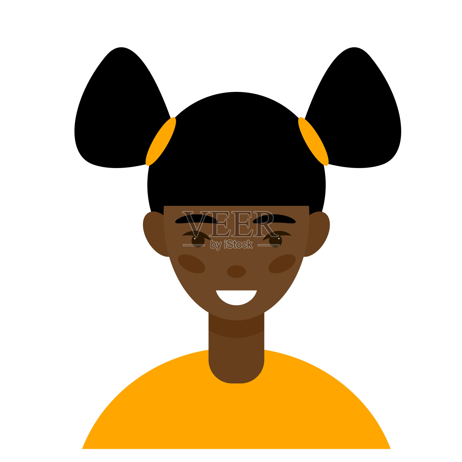 快乐女孩儿童角色头像。积极微笑有趣的女孩脸肖像。生日派对装饰设计元素。平面简单快乐快乐的儿童肖像插画图片素材