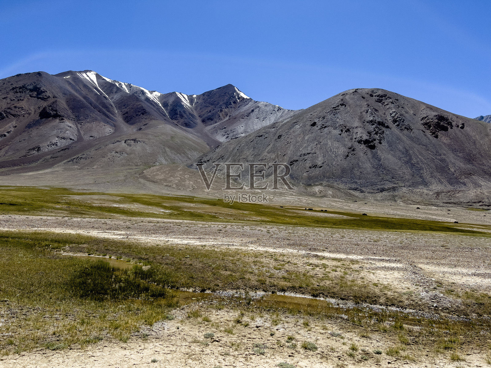 帕米尔山脉的草地。照片摄影图片