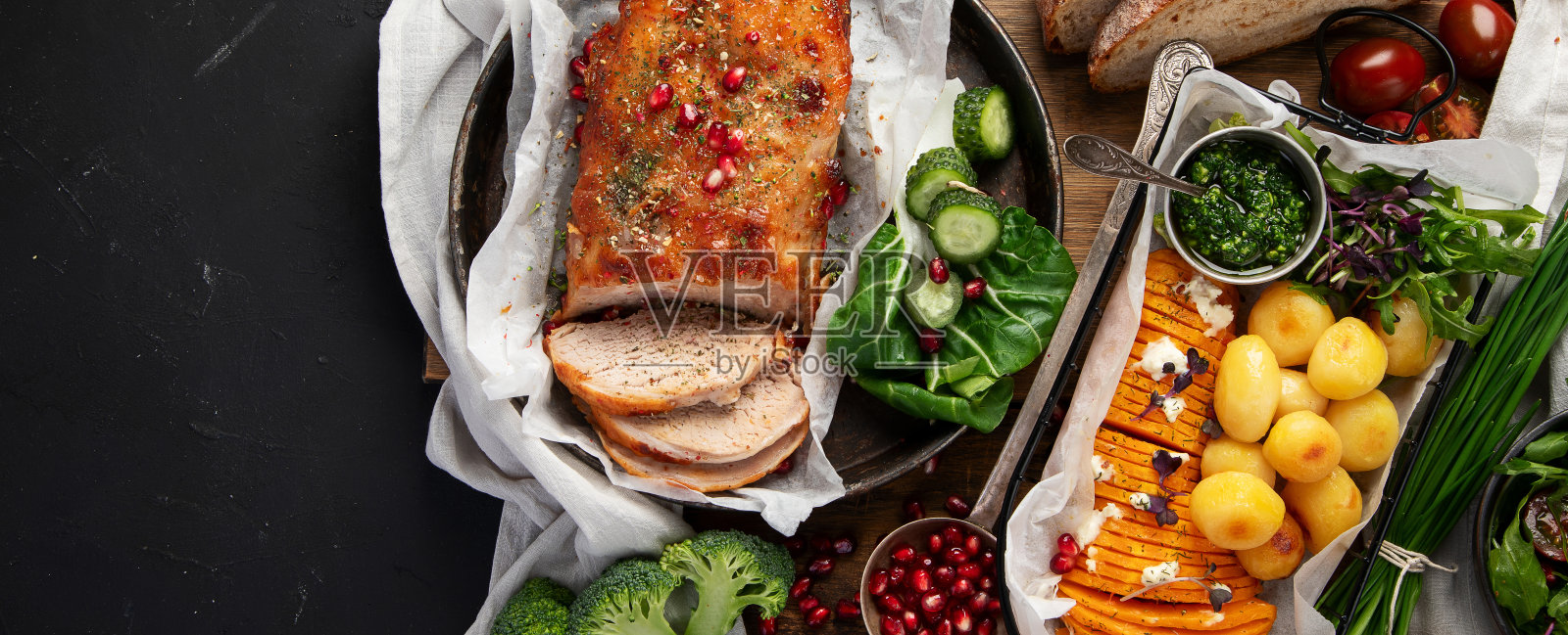 假日釉面火腿片。照片摄影图片