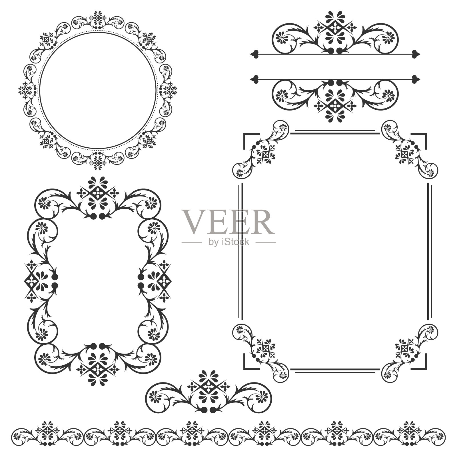 复古的花卉装饰矢量框架装饰插画图片素材