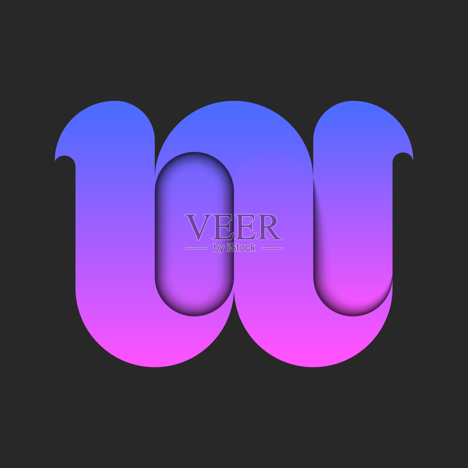 字母W标志最初的3d设计充满活力的紫色渐变平滑层，创意排版符号重叠的表面和阴影。插画图片素材