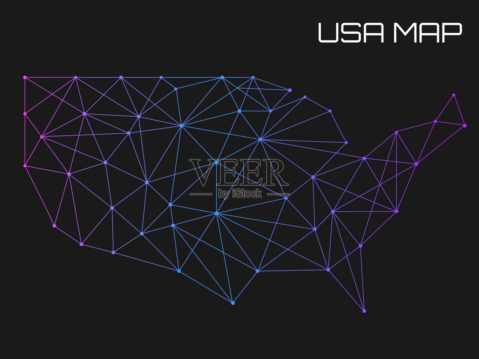 摘要美国地图的线和点。几何结构，多边形网络插画图片素材