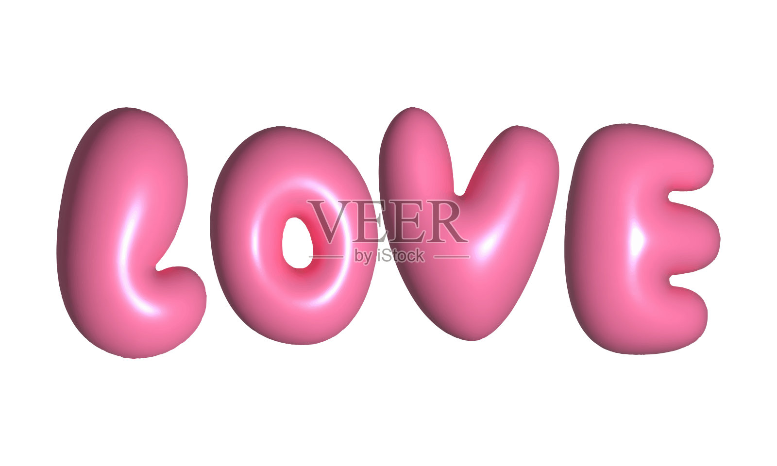 有光泽的3D粉色泡泡爱。气球的信件。插画图片素材