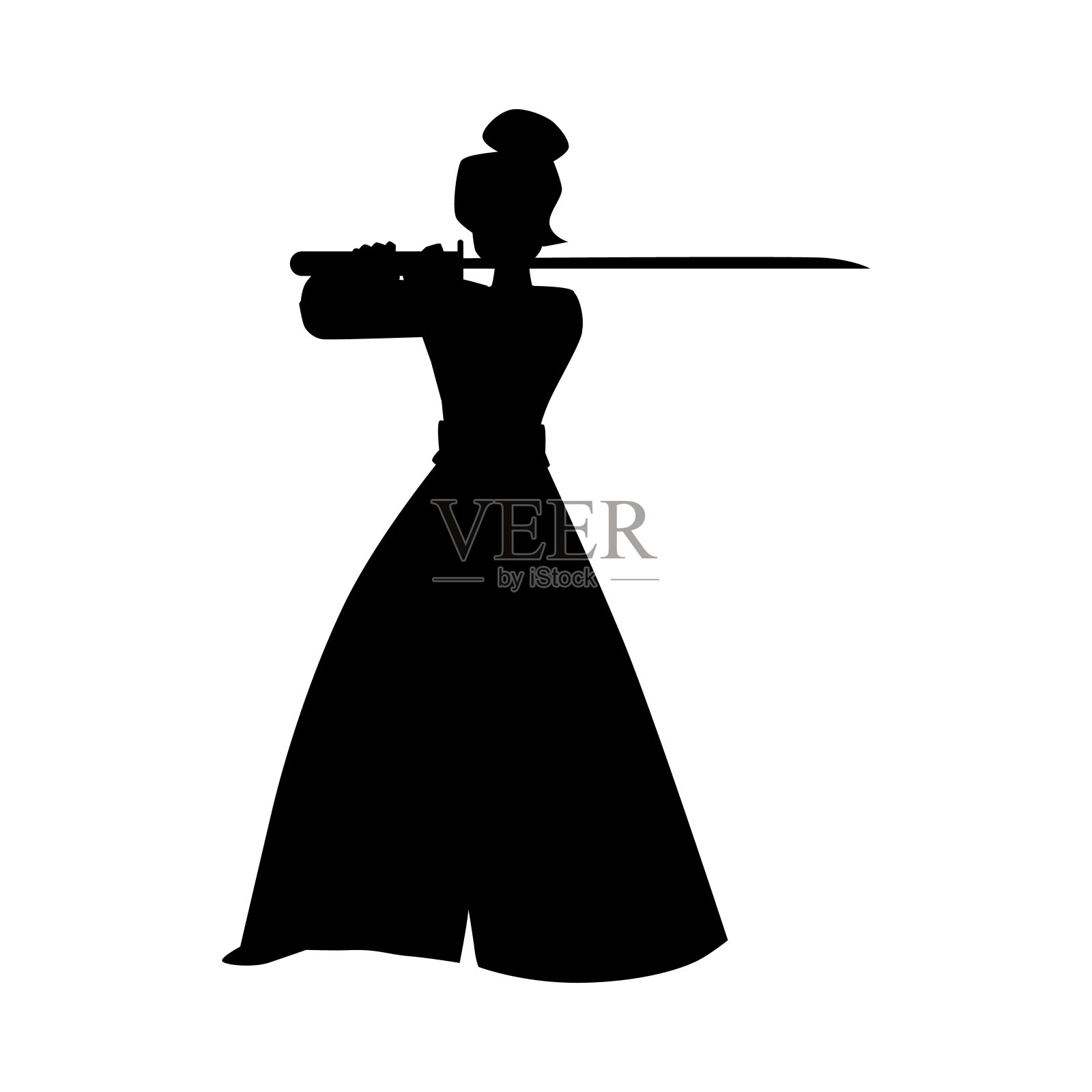 在孤立的背景上的黑白图标的武士女人的性格。插画图片素材