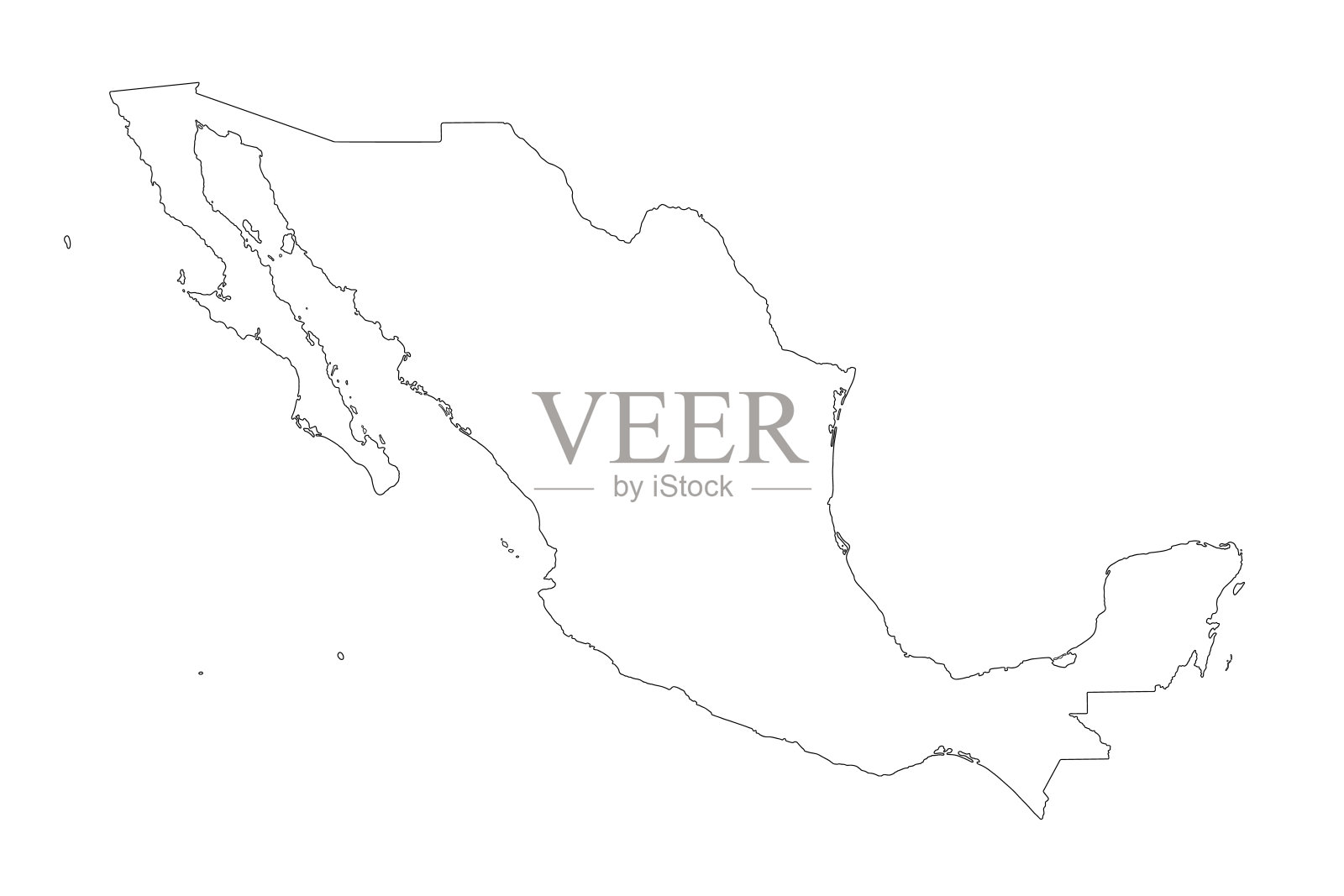墨西哥地图的黑色细线孤立在白色插画图片素材