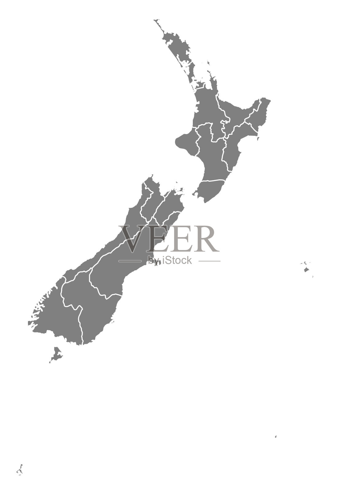 新西兰地图的轮廓和地区插画图片素材