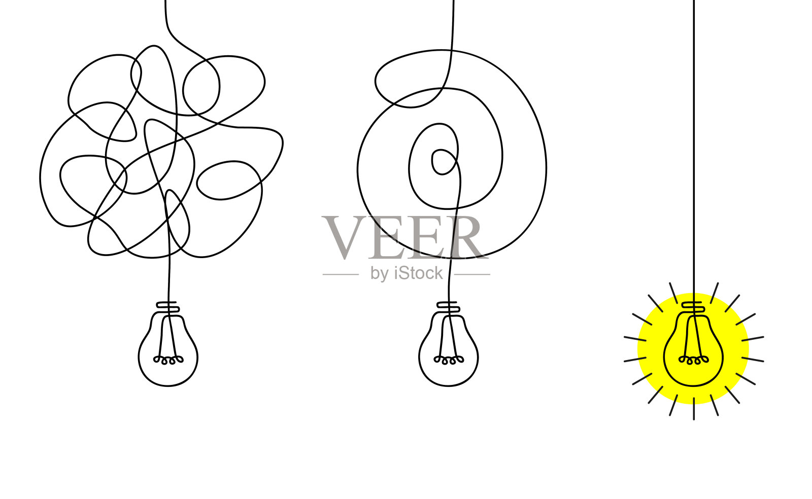 创意理念，创意简化复杂的灯泡工艺，灯泡标识，创新，保持简单的经营理念，用于项目管理，营销，创意插画图片素材