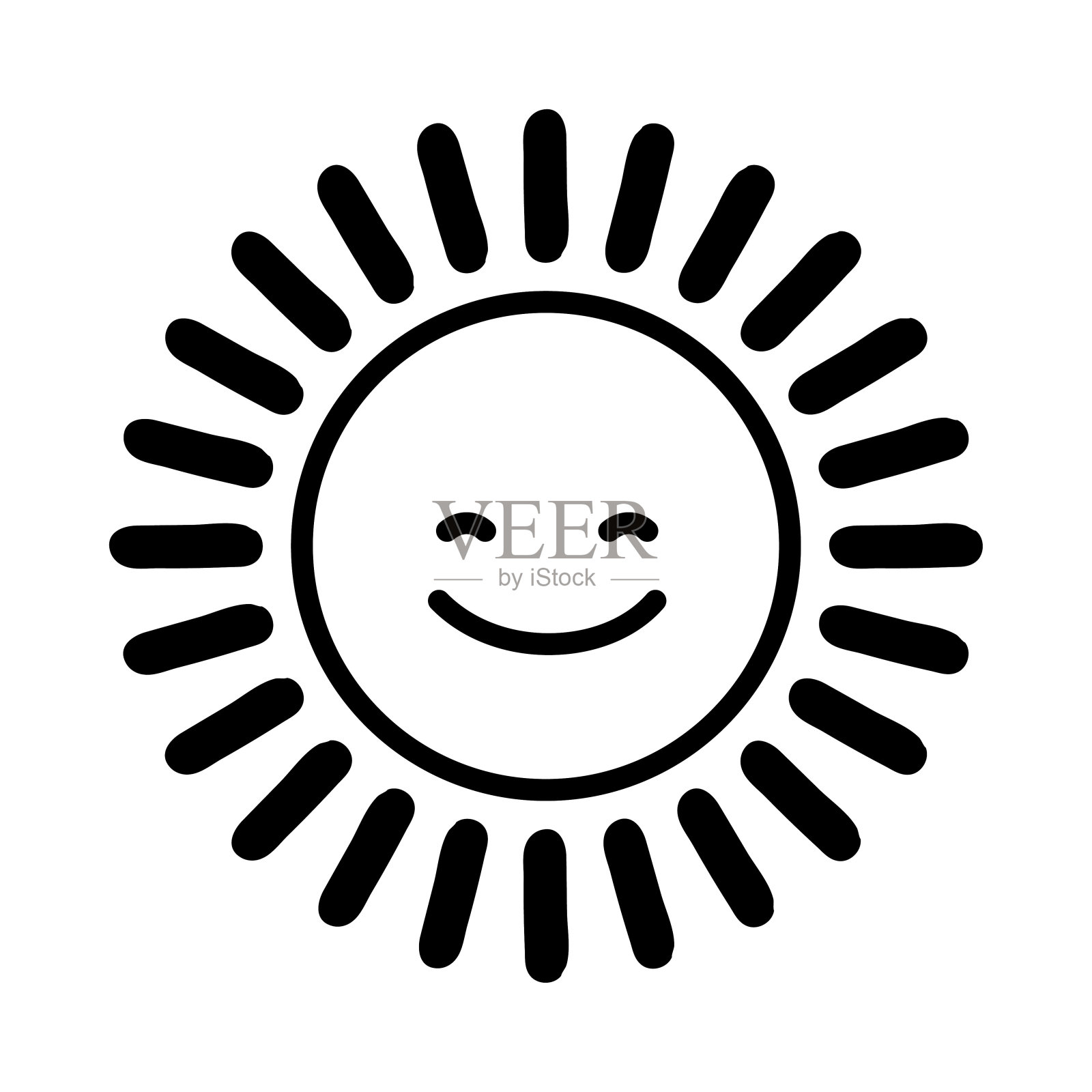 快乐的太阳线图标。卡通可爱的太阳人物。微笑的夏日阳光。插画图片素材