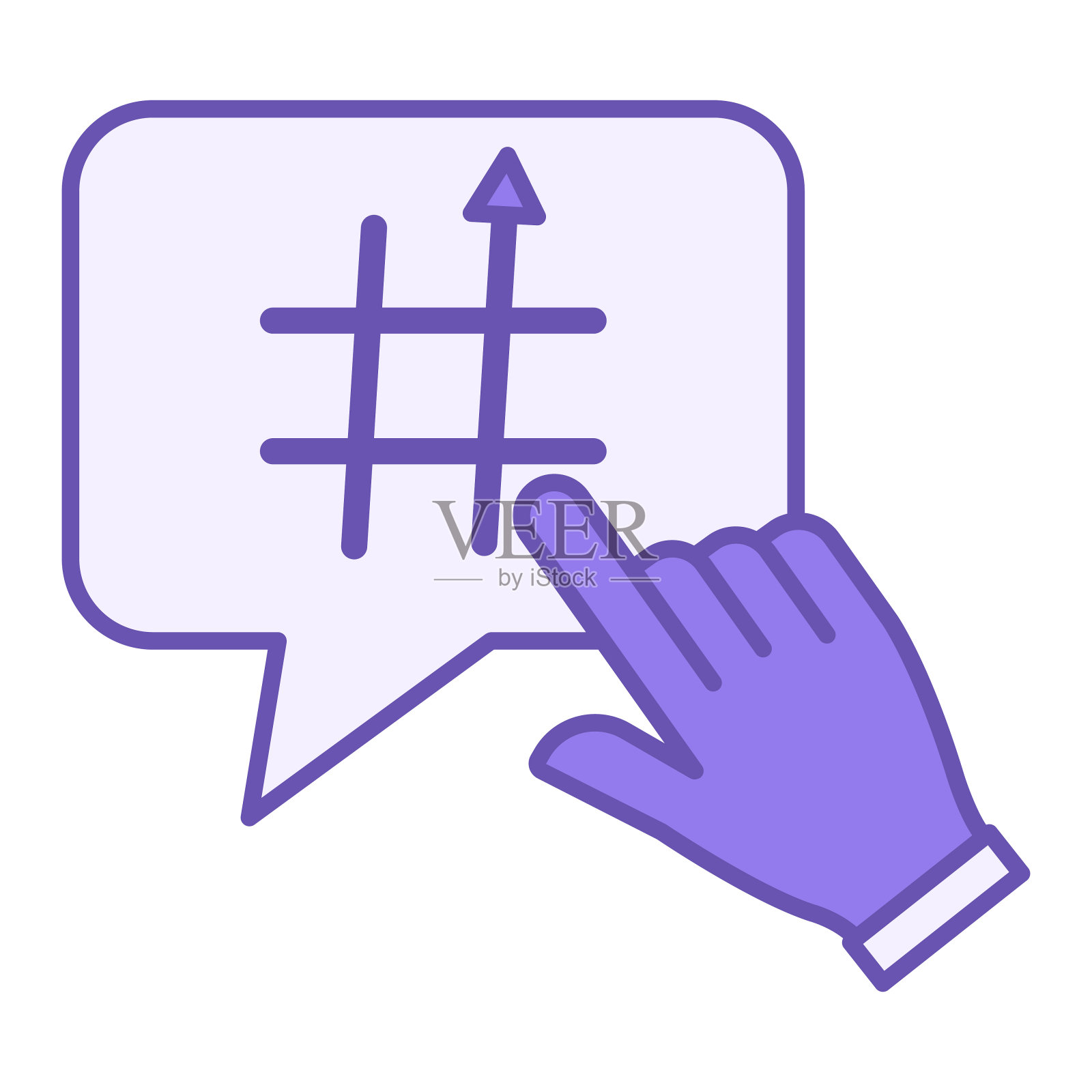 颜色图标趋势。矢量标签图标与向上箭头和食指。人气，增加搜索查询的数量。社交媒体概念插画图片素材