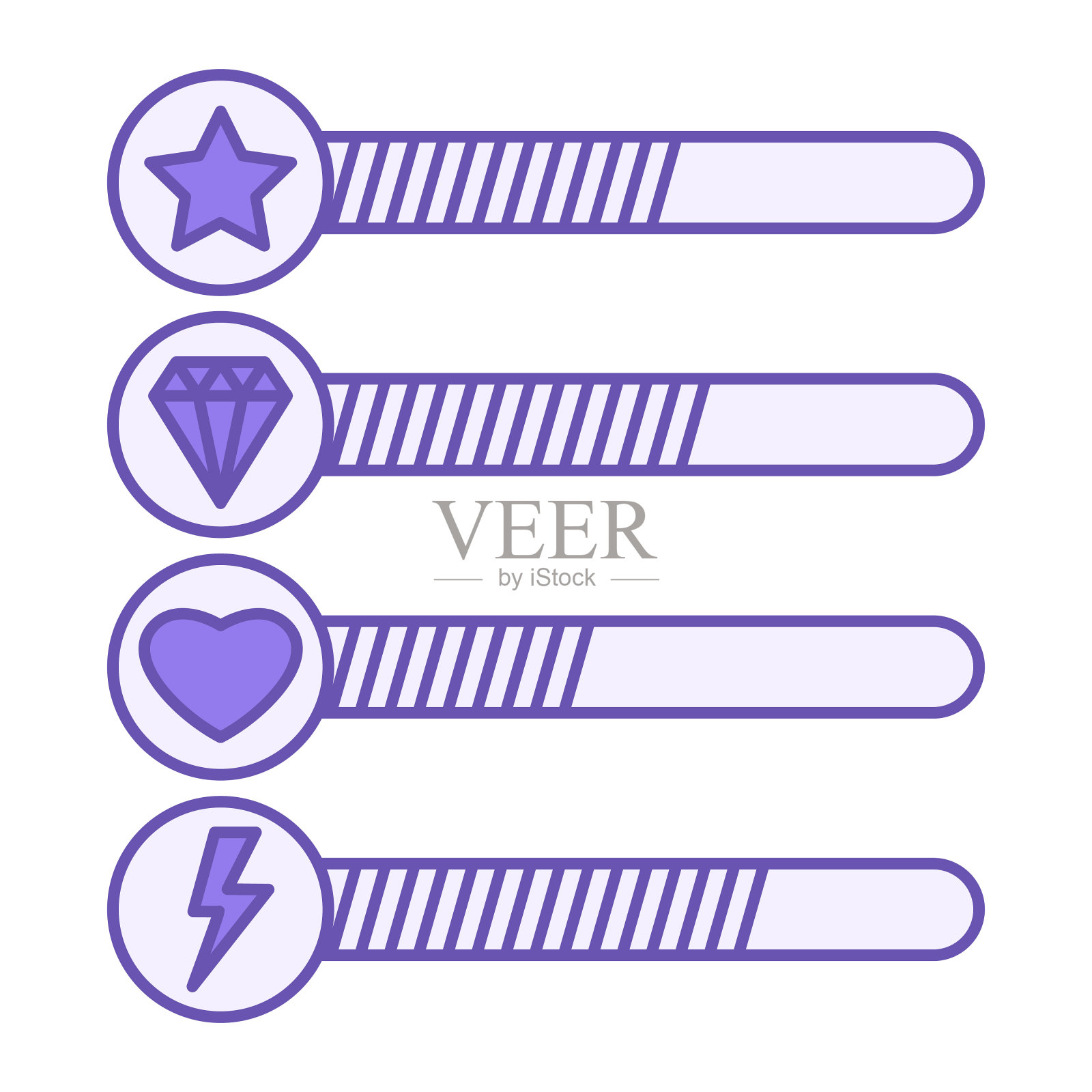 彩色游戏条图标。游戏中进度指示器的矢量图标。电脑游戏概念插画图片素材