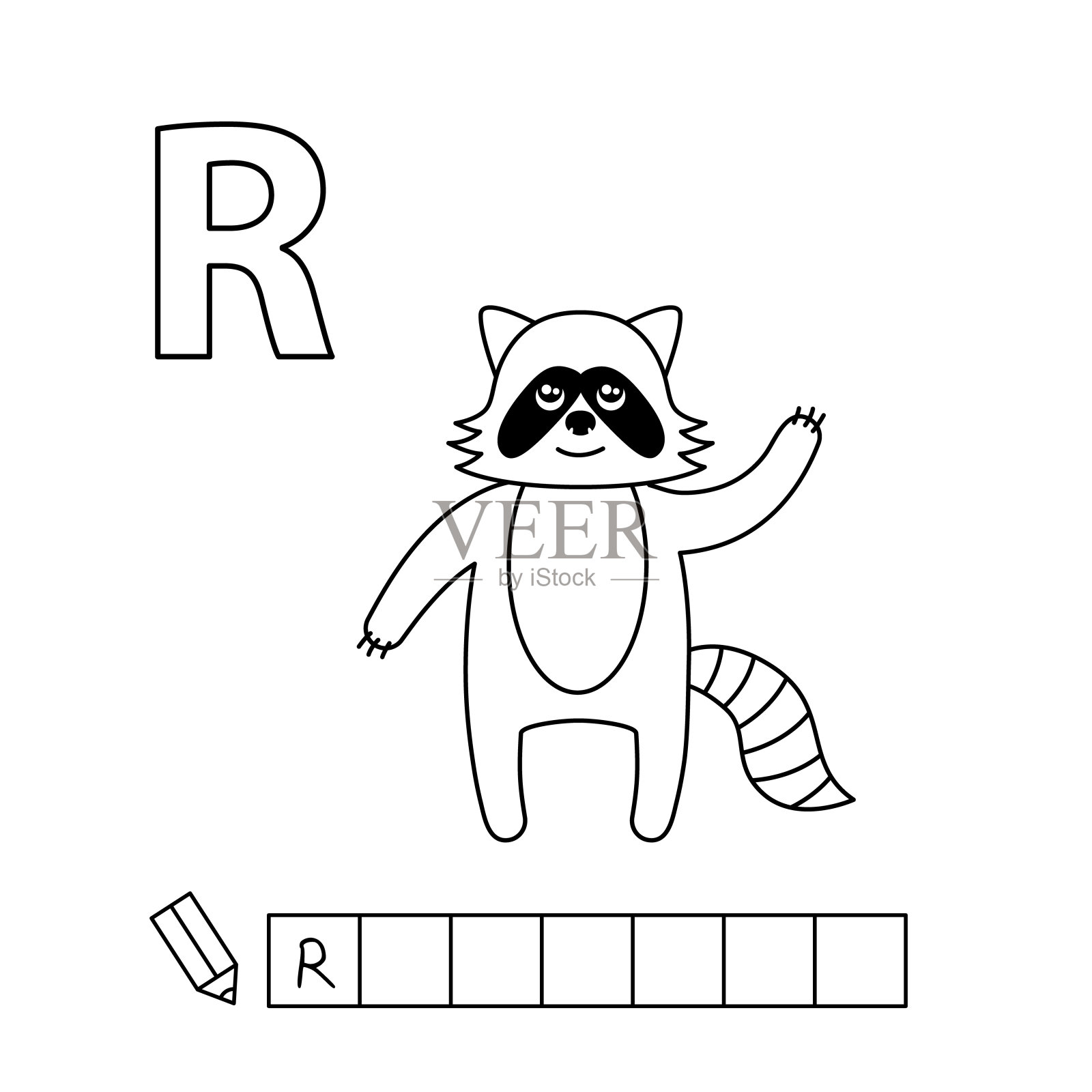 卡通浣熊着色页英语字母表插画图片素材