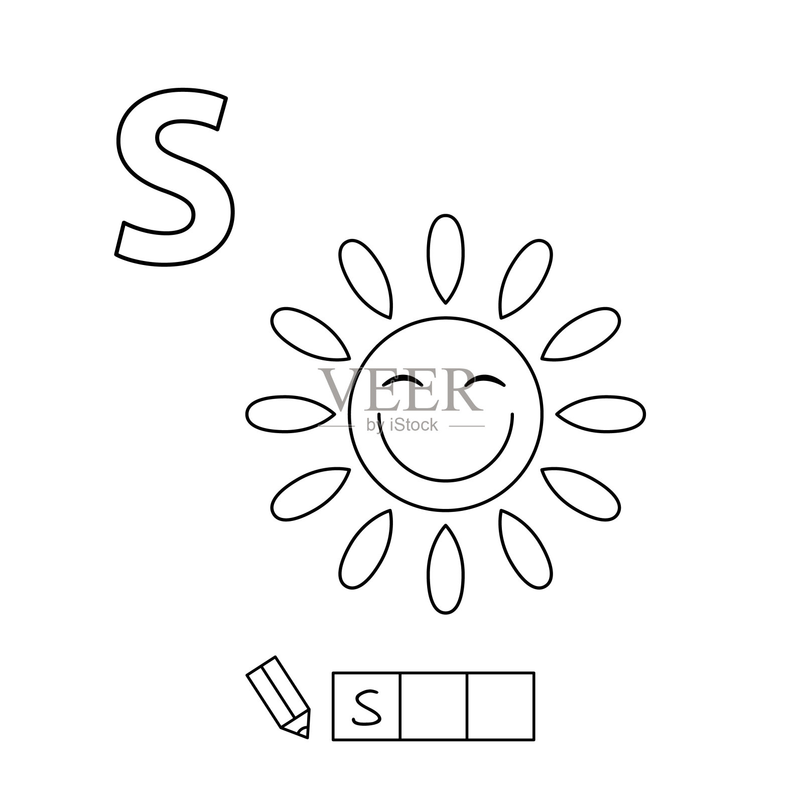 卡通太阳着色页英语字母表插画图片素材