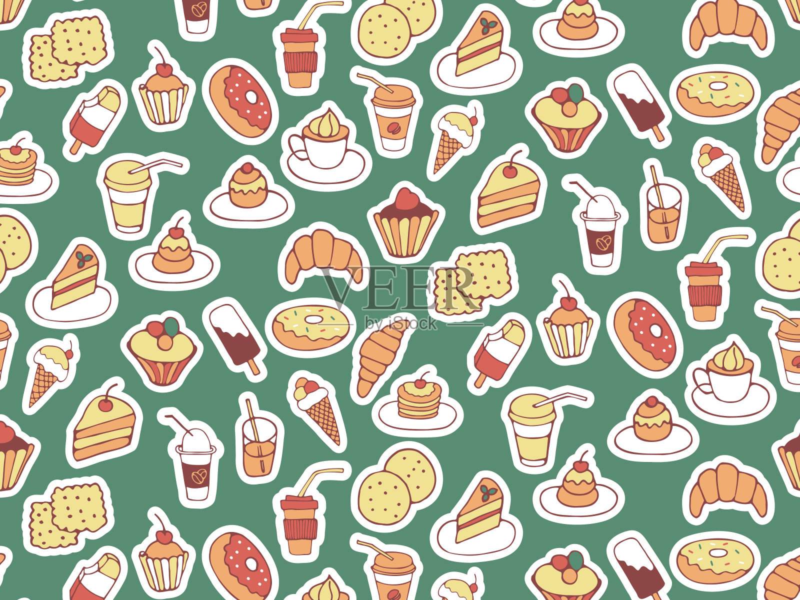 涂鸦food_set_color_stickers_pattern_4插画图片素材