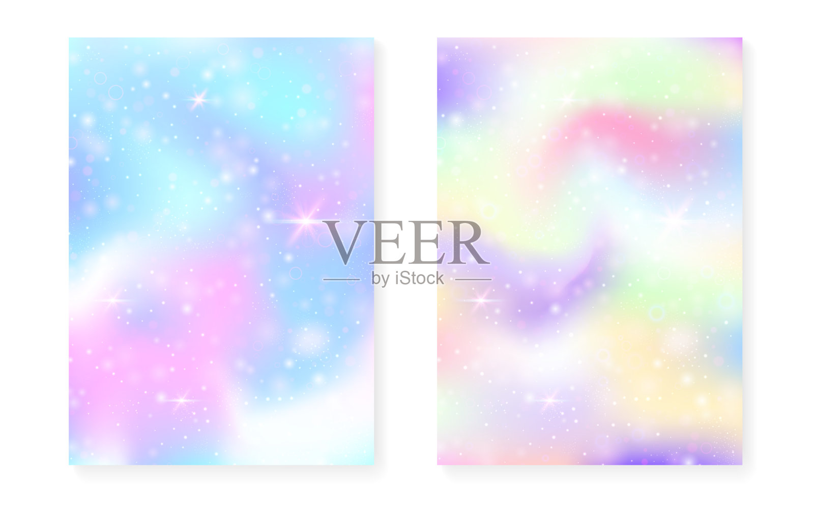 独角兽背景与卡哇伊魔法梯度。彩虹公主全息图。插画图片素材