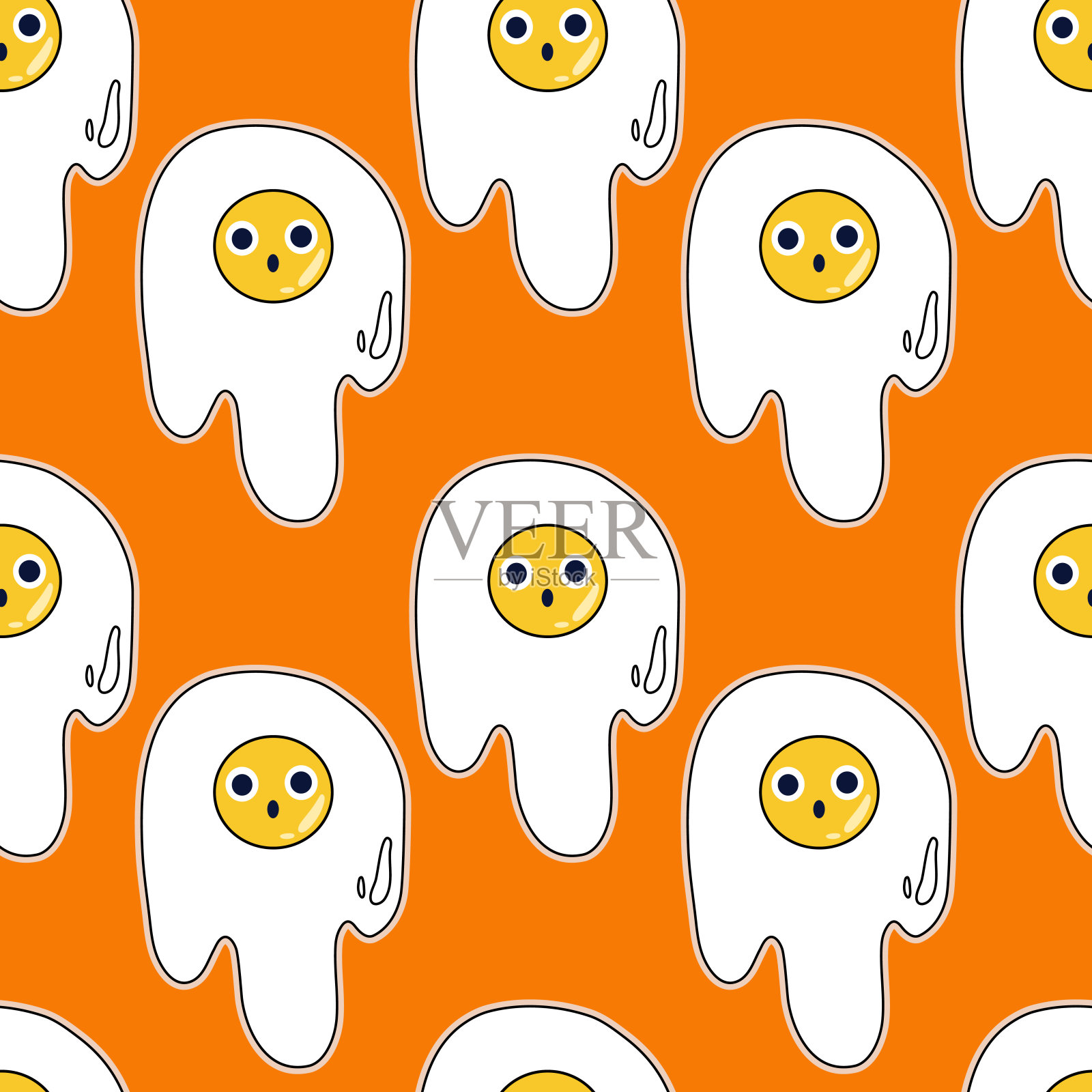 无缝图案可爱的煎蛋。食物的模式。插画图片素材