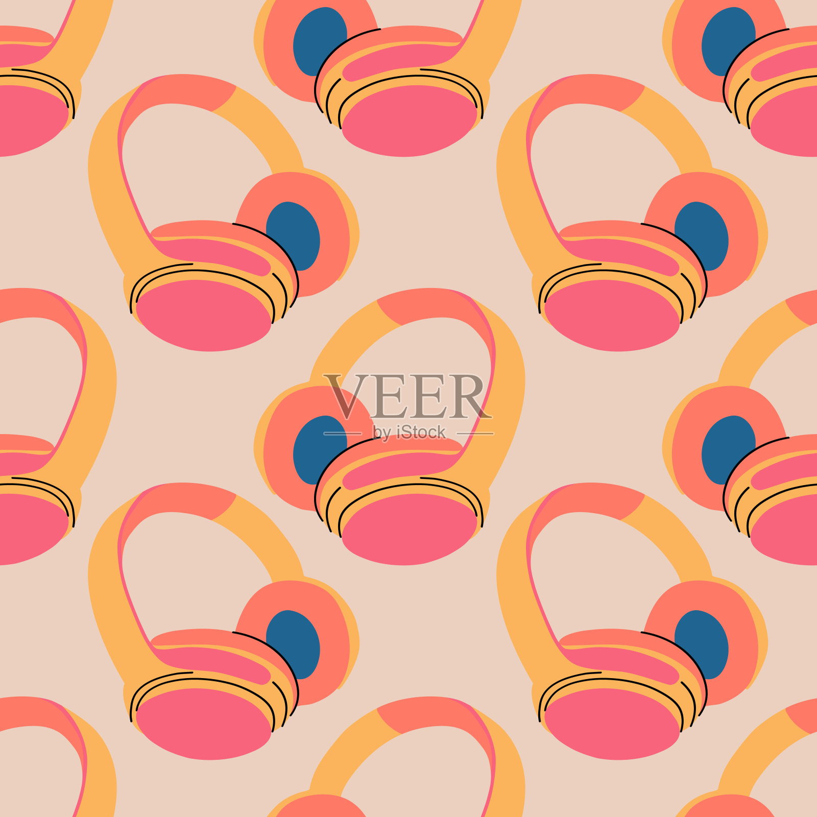 无缝图案耳机。背景声音。插画图片素材