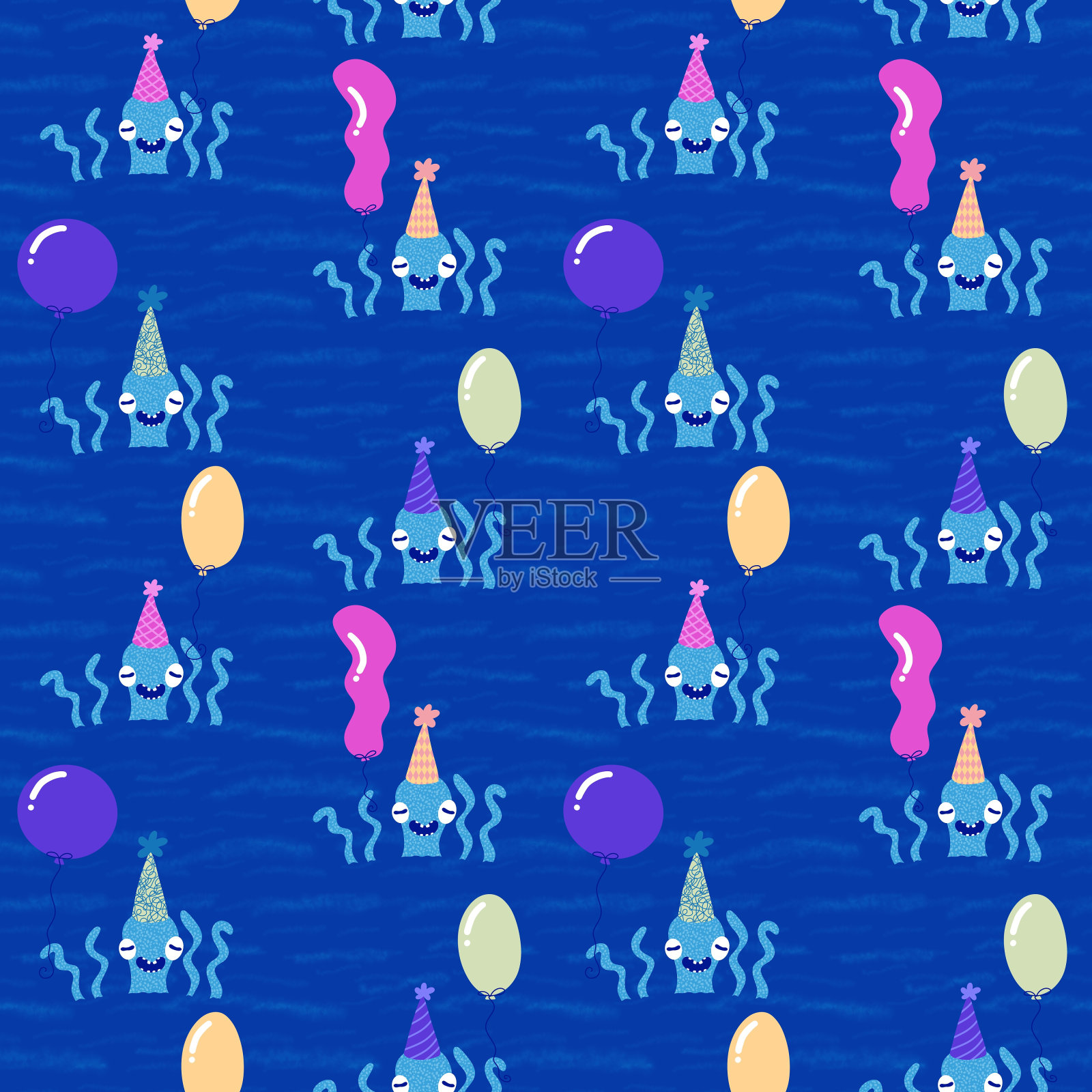 海洋动物无缝夏季图案的包装纸和孩子插画图片素材