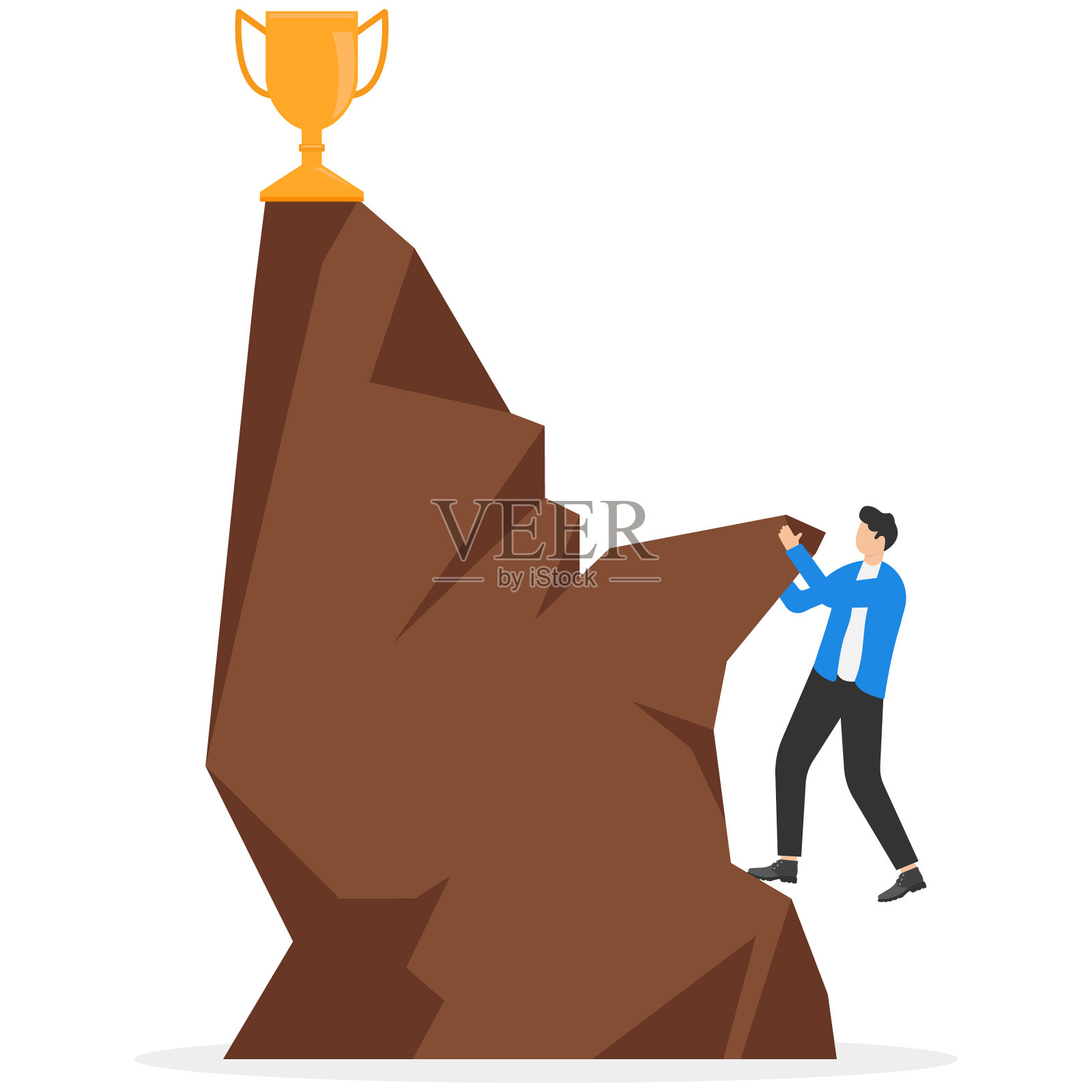 人攀登山峰，成功，克服障碍，实现具有挑战性的目标观念，通过障碍达到目标的愿望插画图片素材