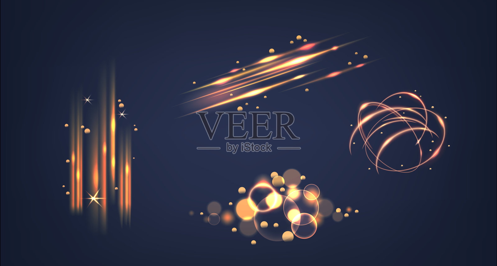 闪耀的金色光芒和灯光效果散发，装饰着耀眼的火花，铸造迷人的光环，点燃温暖插画图片素材