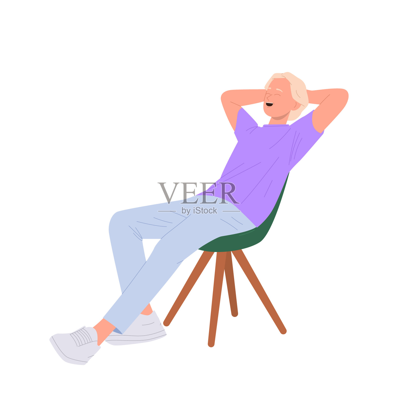 年轻人卡通人物坐在椅子上，享受拖延，做梦，睡觉插画图片素材