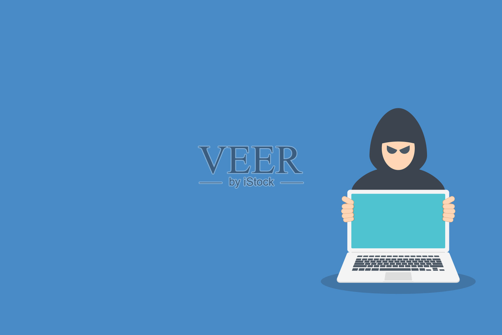 黑客用笔记本电脑窃取机密数据插画图片素材