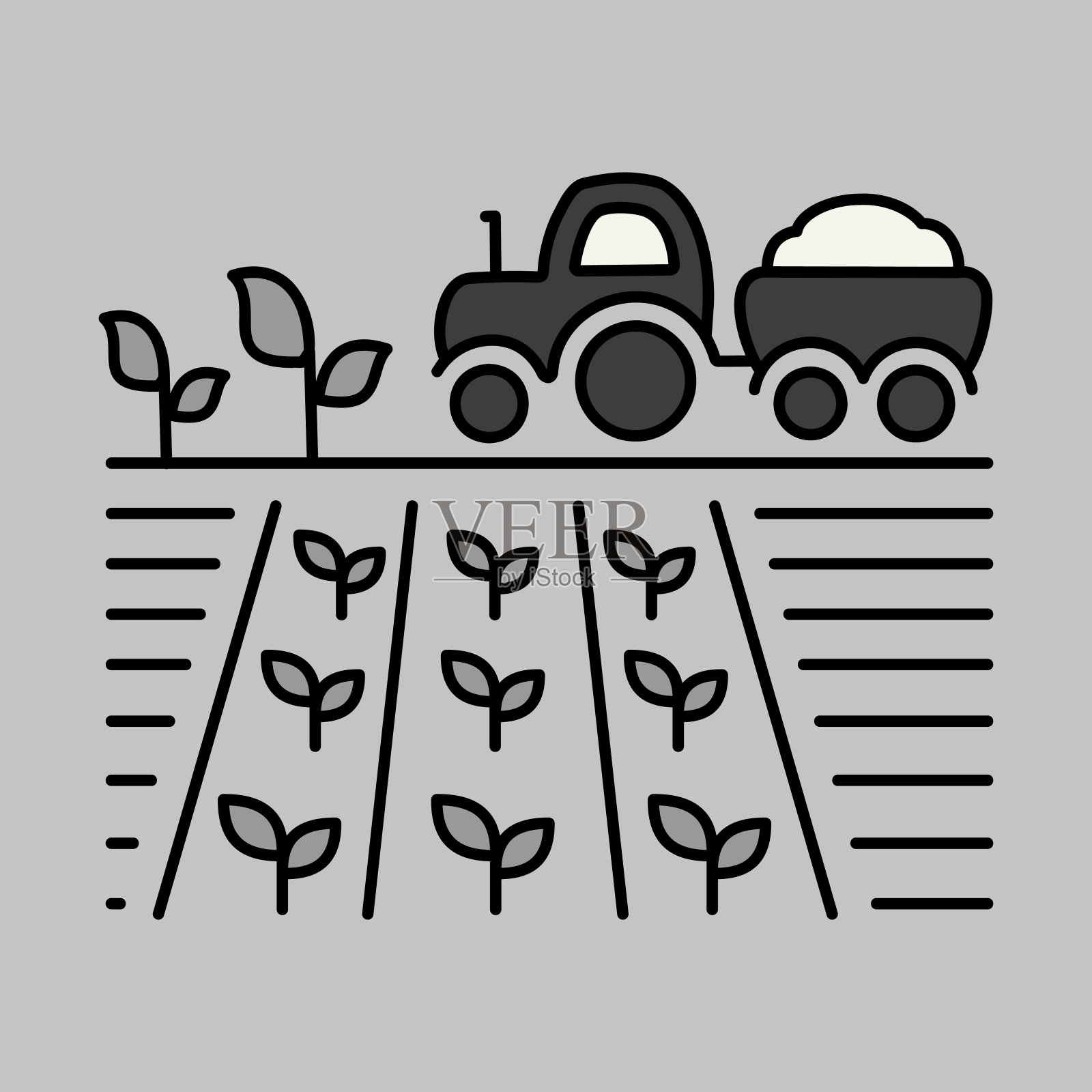 拖拉机上田间收获的秧苗扁平图标插画图片素材