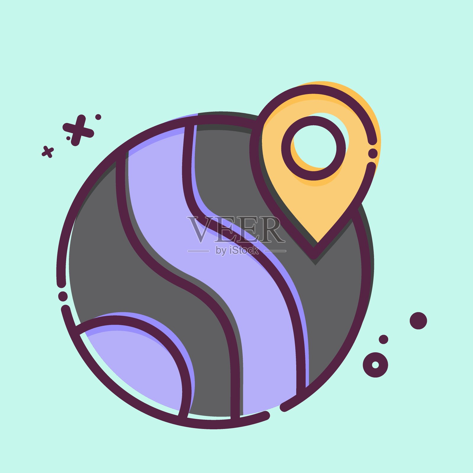 Icon地理定位。与导航符号相关。MBE风格。简单的设计说明插画图片素材