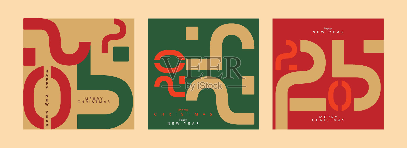 2025年新年快乐。2025年金色数字新年字体标志设计。现代艺术横幅模板插画图片素材