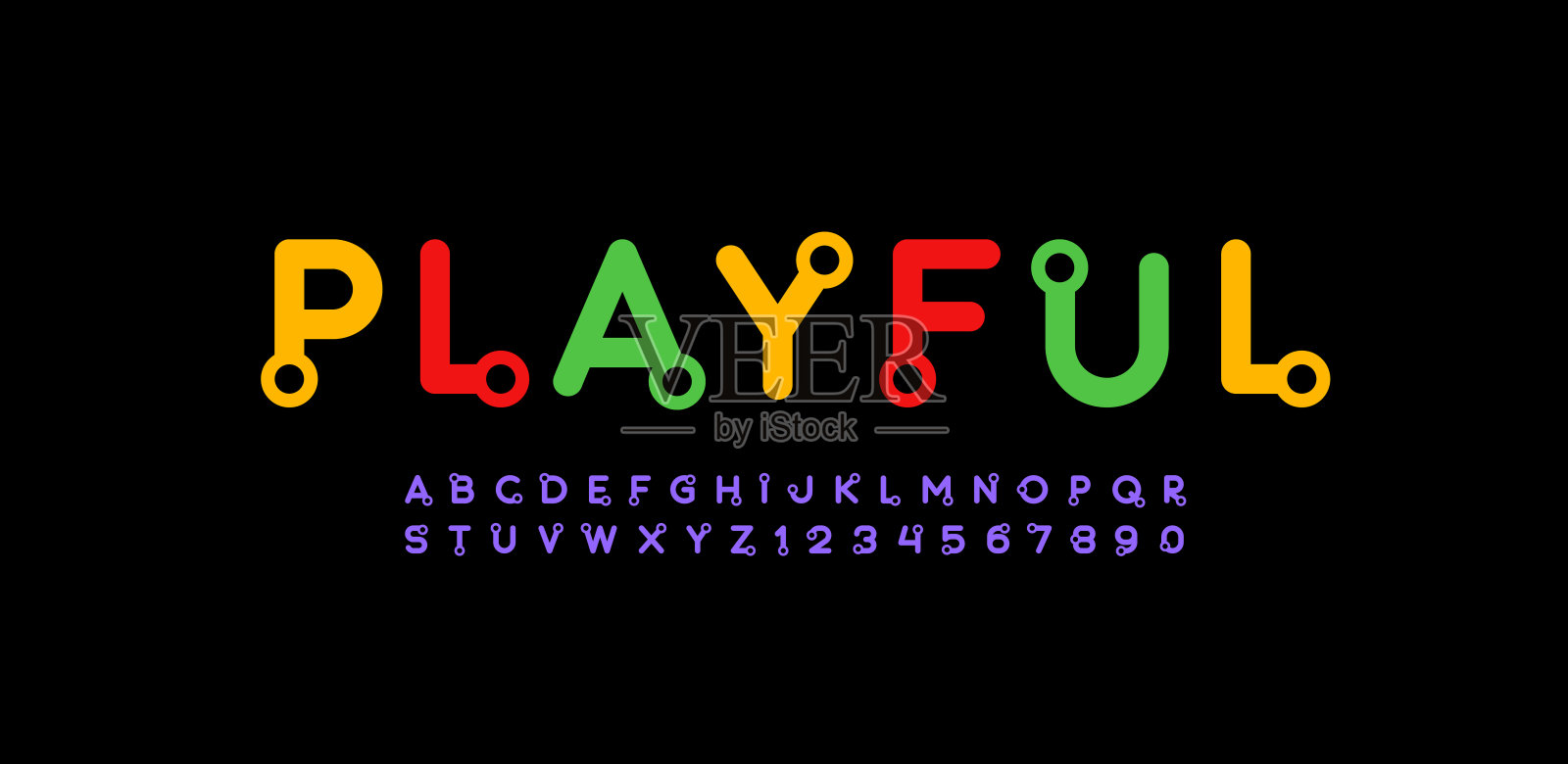 字体俏皮的字母与轮廓点插画图片素材