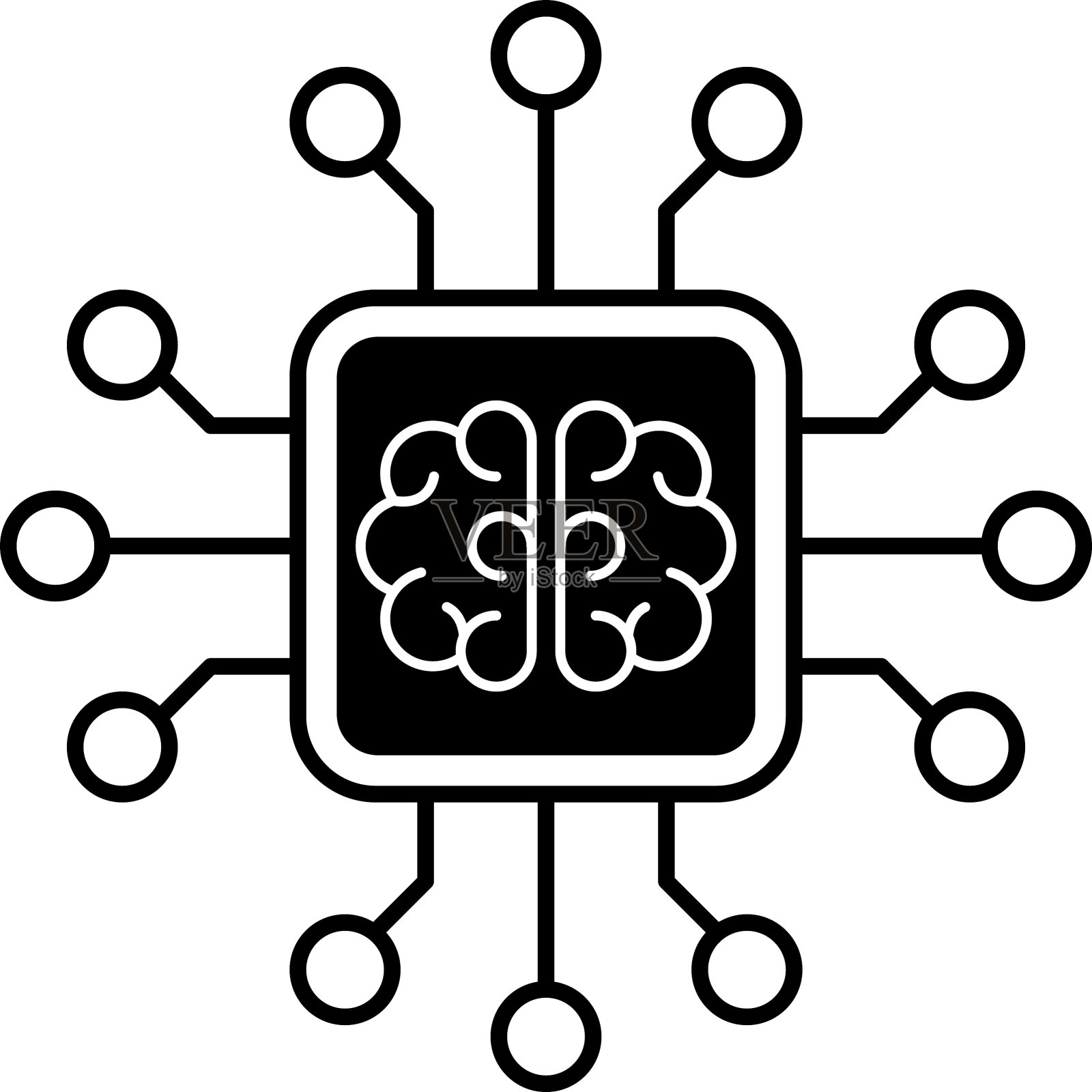 人工智能AI处理器芯片矢量图标标志，用于平面设计，标志，网站，移动应用，UI。处理器电路ai线路图标技术符号。插画图片素材