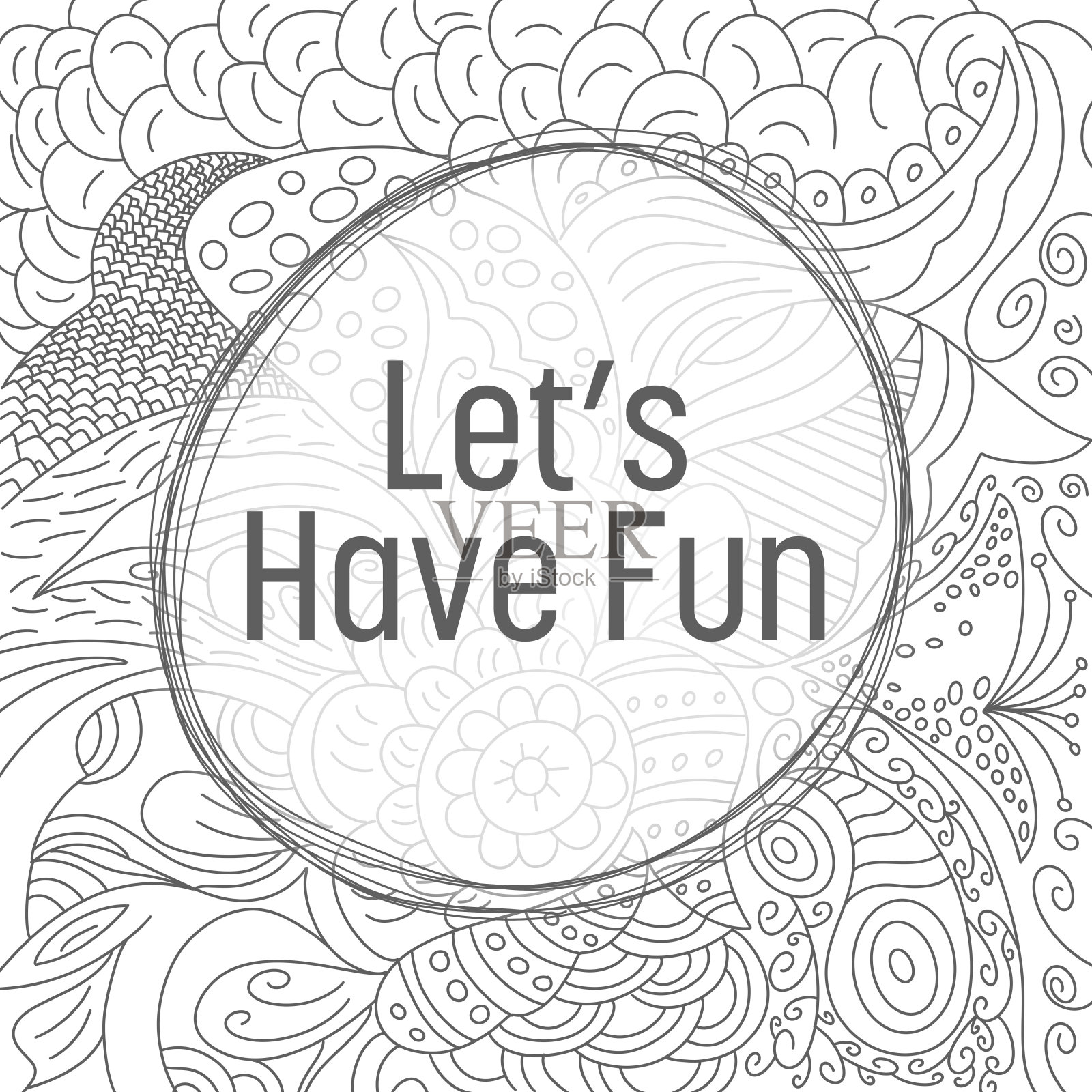 让我们有有趣的涂鸦元素背景黑白圆形文字插画图片素材